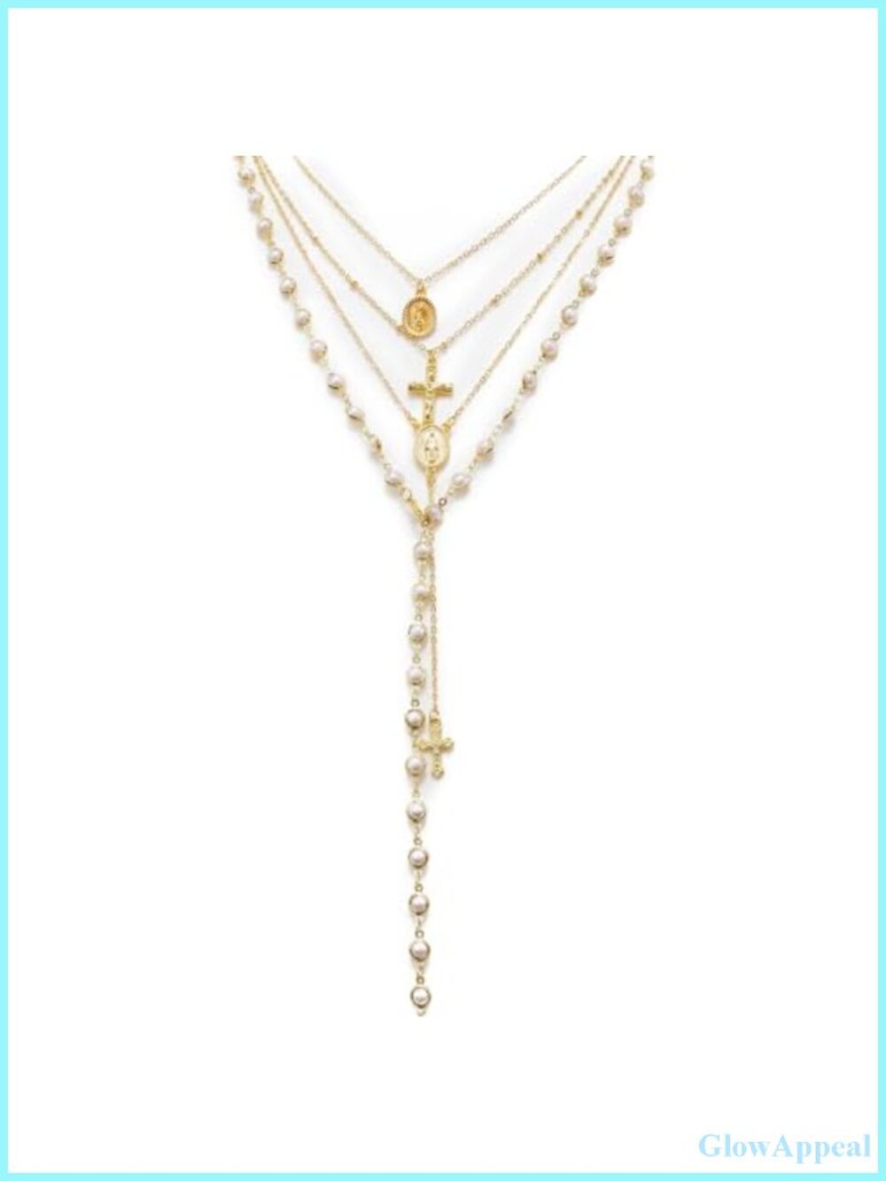 Layered Pearl Cross Necklace Set Gold Tone Y2K Jewelry